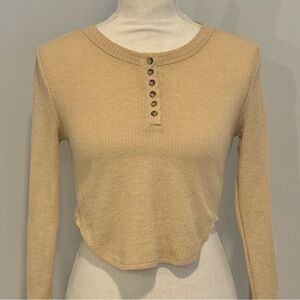 Forever 21 Beige Button-Up Long Sleeve Top